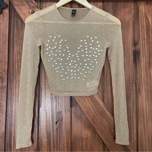 NWOT Windsor Sheer Rhinestone Cropped Long-Sleeve Top Small // NYE OUTFIT!